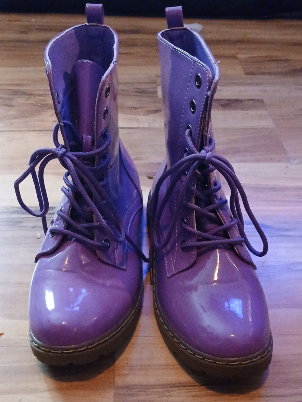 Stone Island Purple Patent Lace-Up Combat Boots